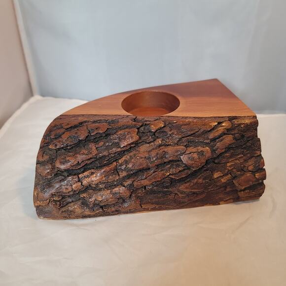 Live Edge Pine Rustic handcarved handturned solid wood candle vase holder - Picture 7 of 8